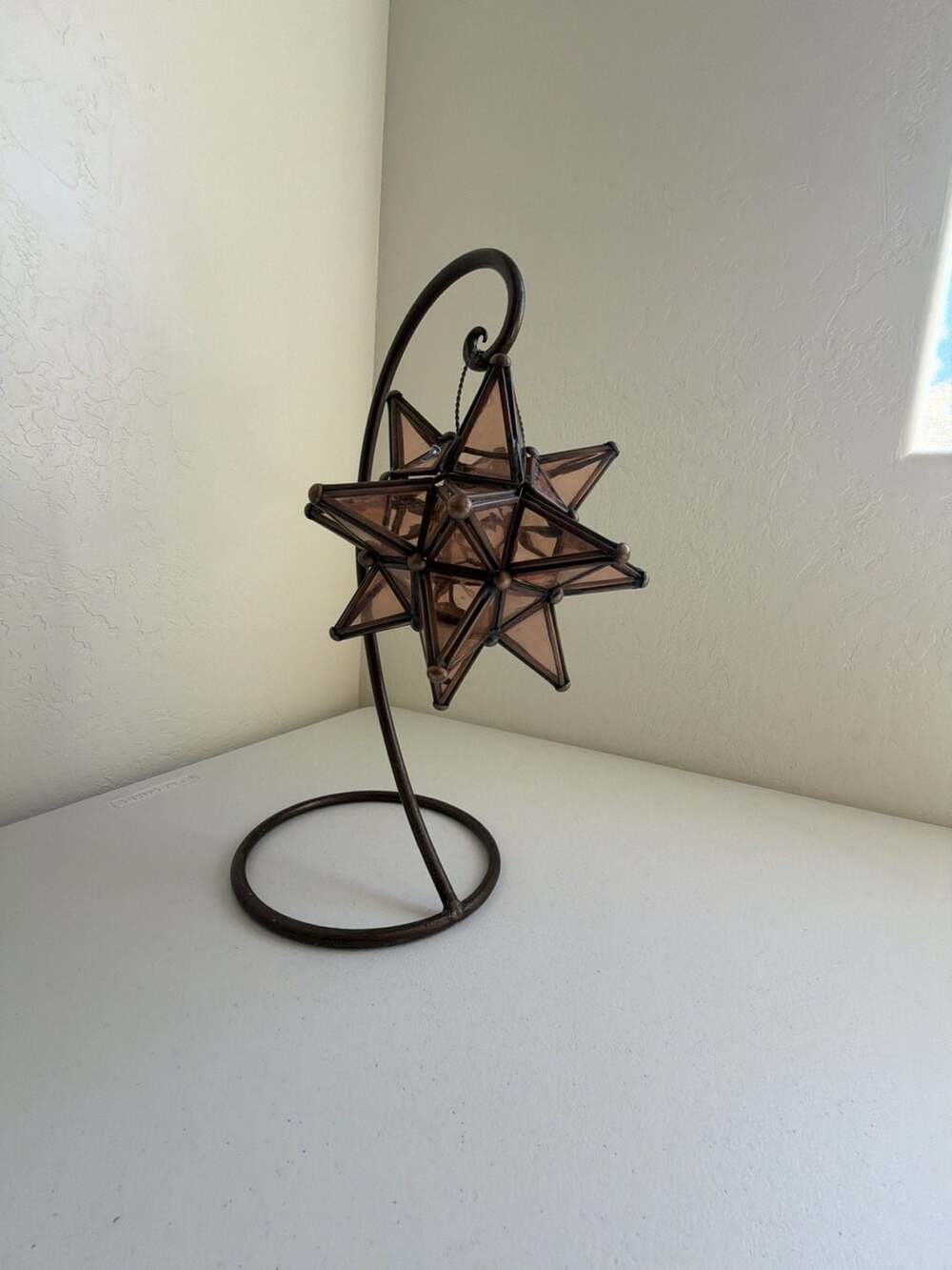 Stained Glass Moravian Star Tealight Candle Holder with Stand